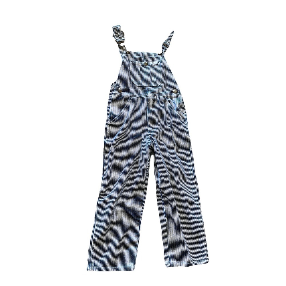 Key Toddler Girl Boy Overalls 4T Striped Blue White 100% Cotton